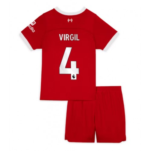 Dětský fotbalový dres Liverpool Virgil van Dijk #4 2023-24 Domácí Krátký Rukáv (+ trenýrky)